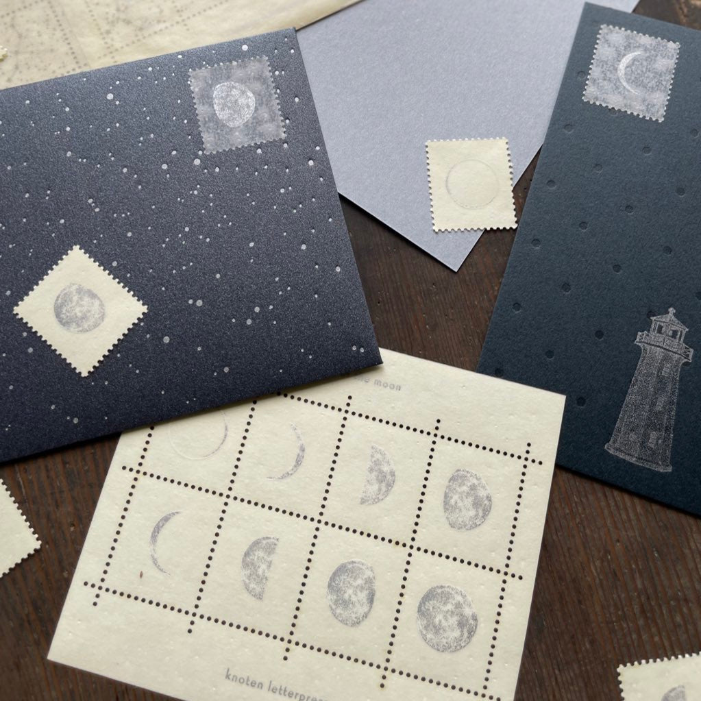 knoten letterpress Postage Stamp Sticker - Moon Phases