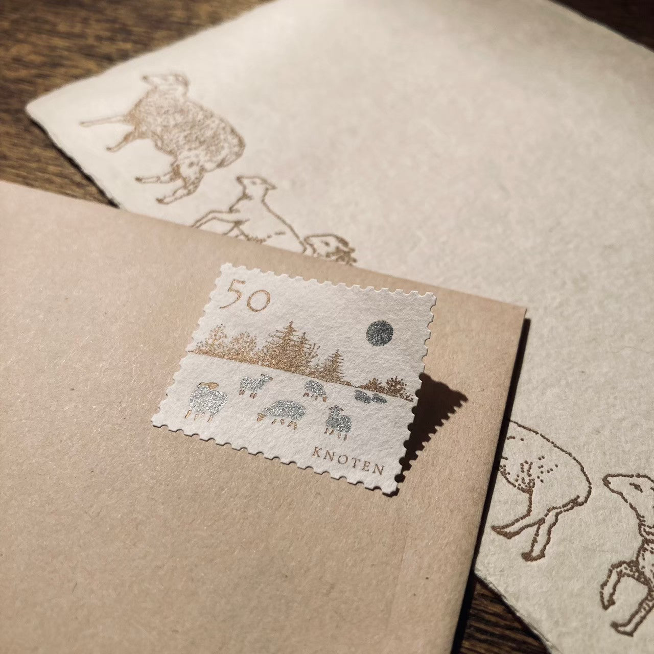 knoten letterpress Postage Stamp Sticker Moonlit Night