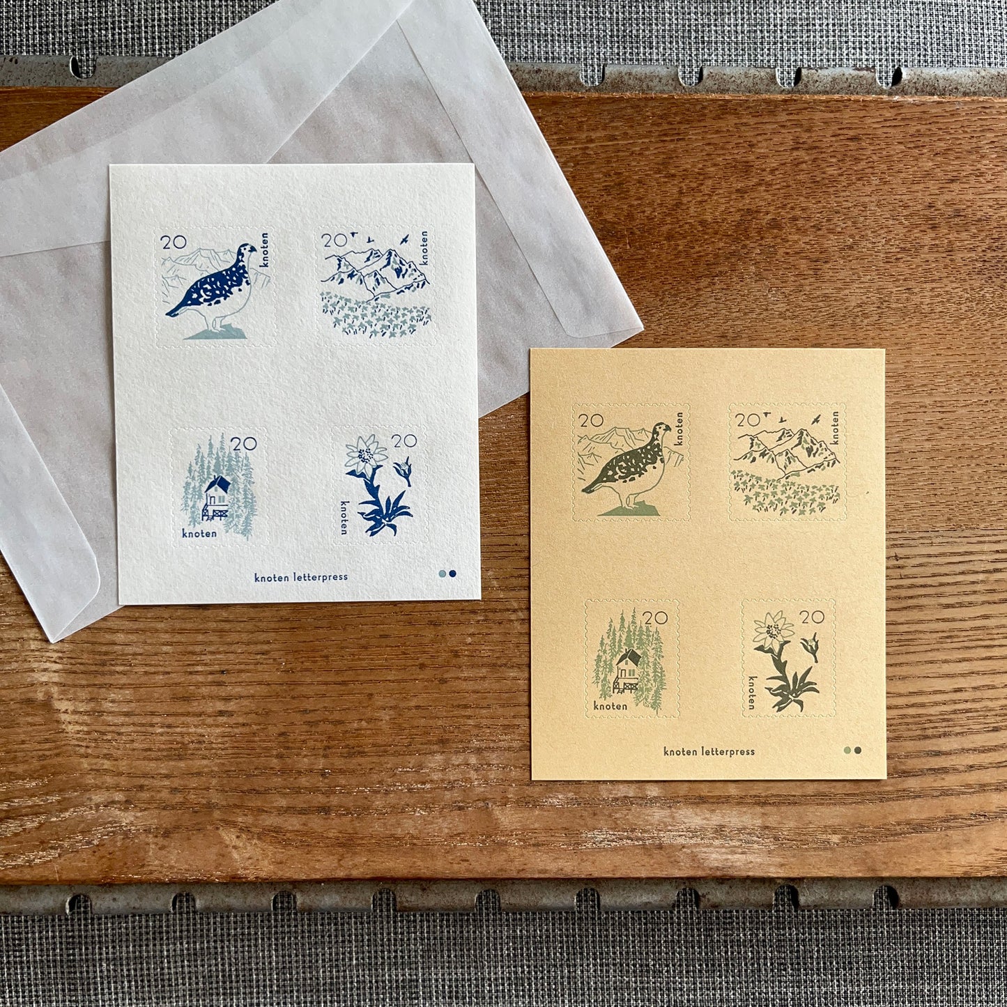 knoten letterpress Postage Stamp Sticker Mountain