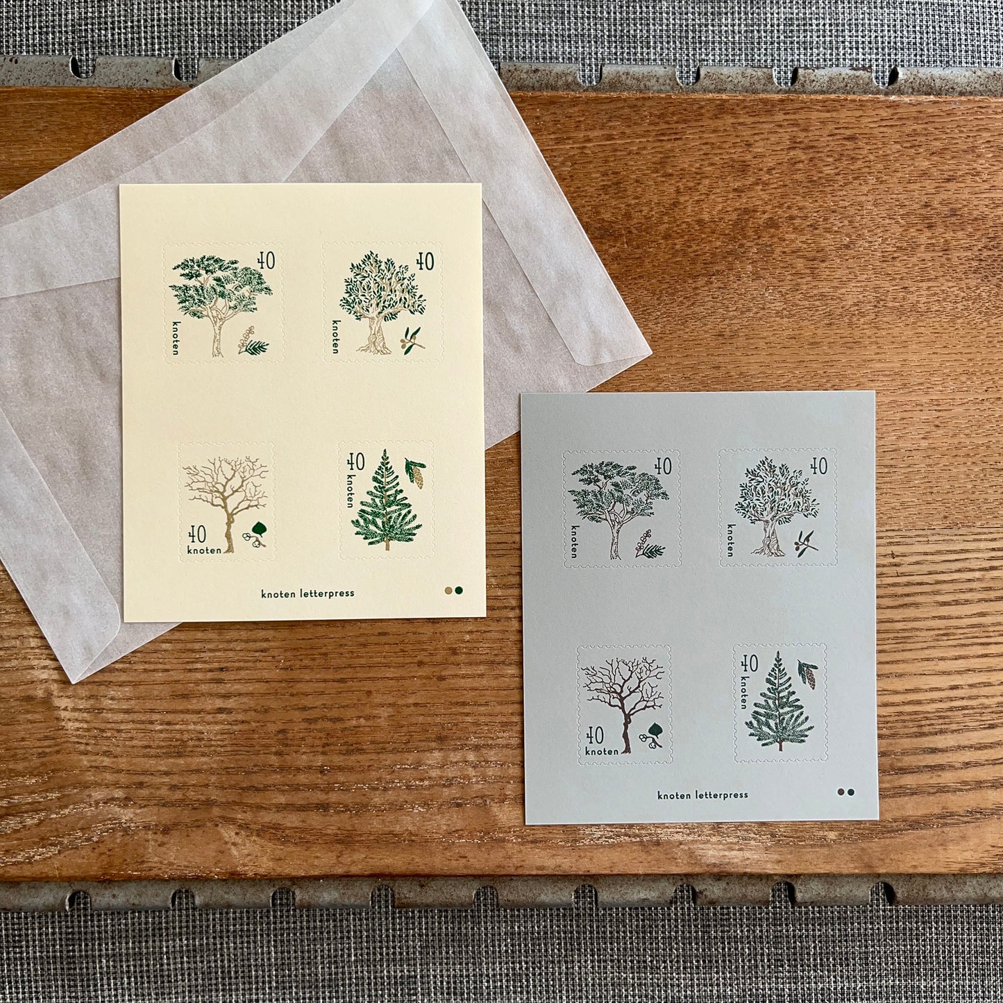knoten letterpress Postage Stamp Sticker Trees