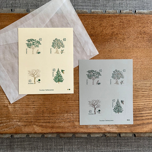 knoten letterpress Postage Stamp Sticker Trees