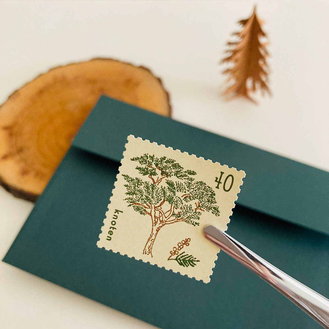 knoten letterpress Postage Stamp Sticker Trees