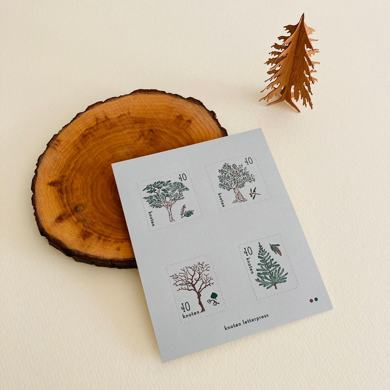 knoten letterpress Postage Stamp Sticker Trees