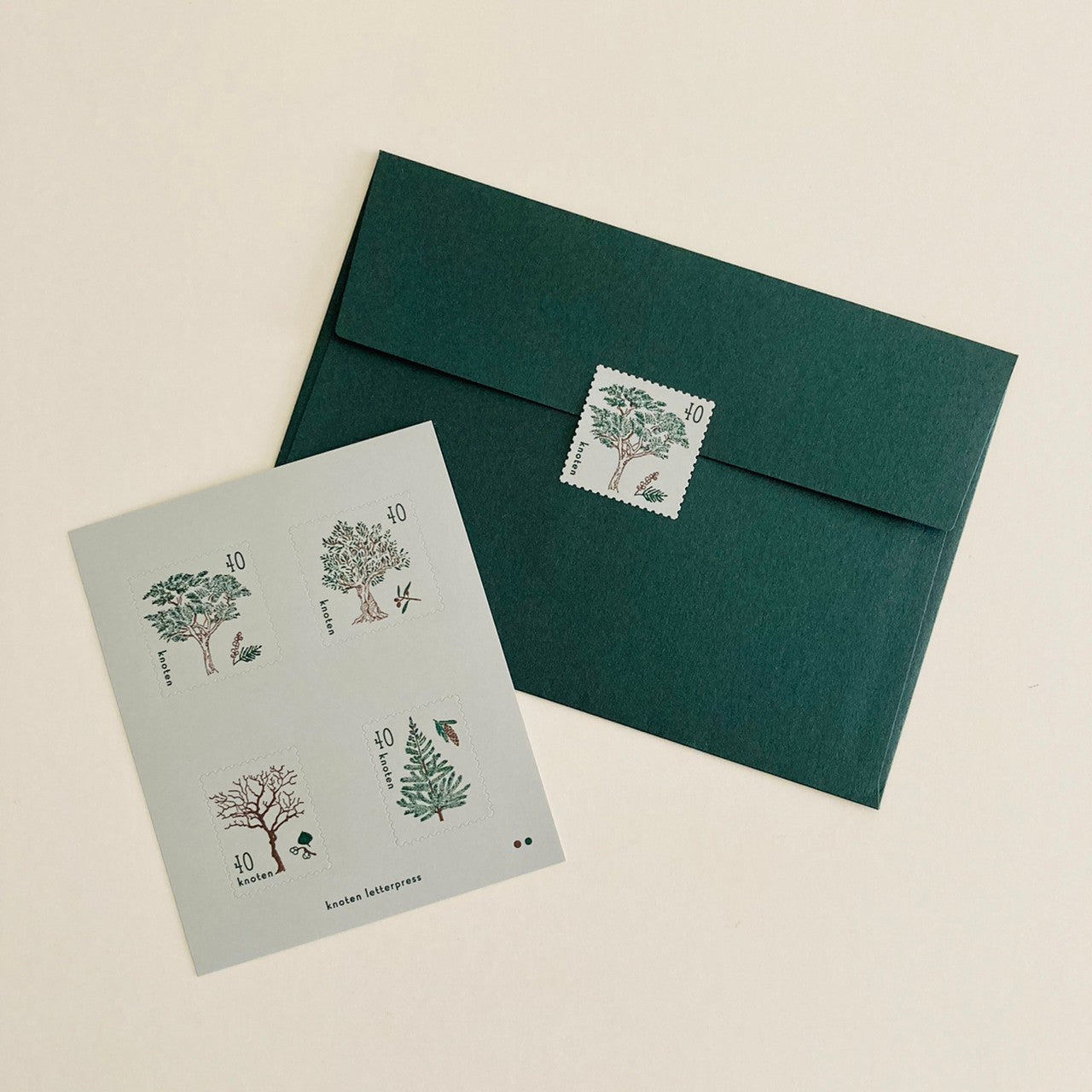 knoten letterpress Postage Stamp Sticker Trees
