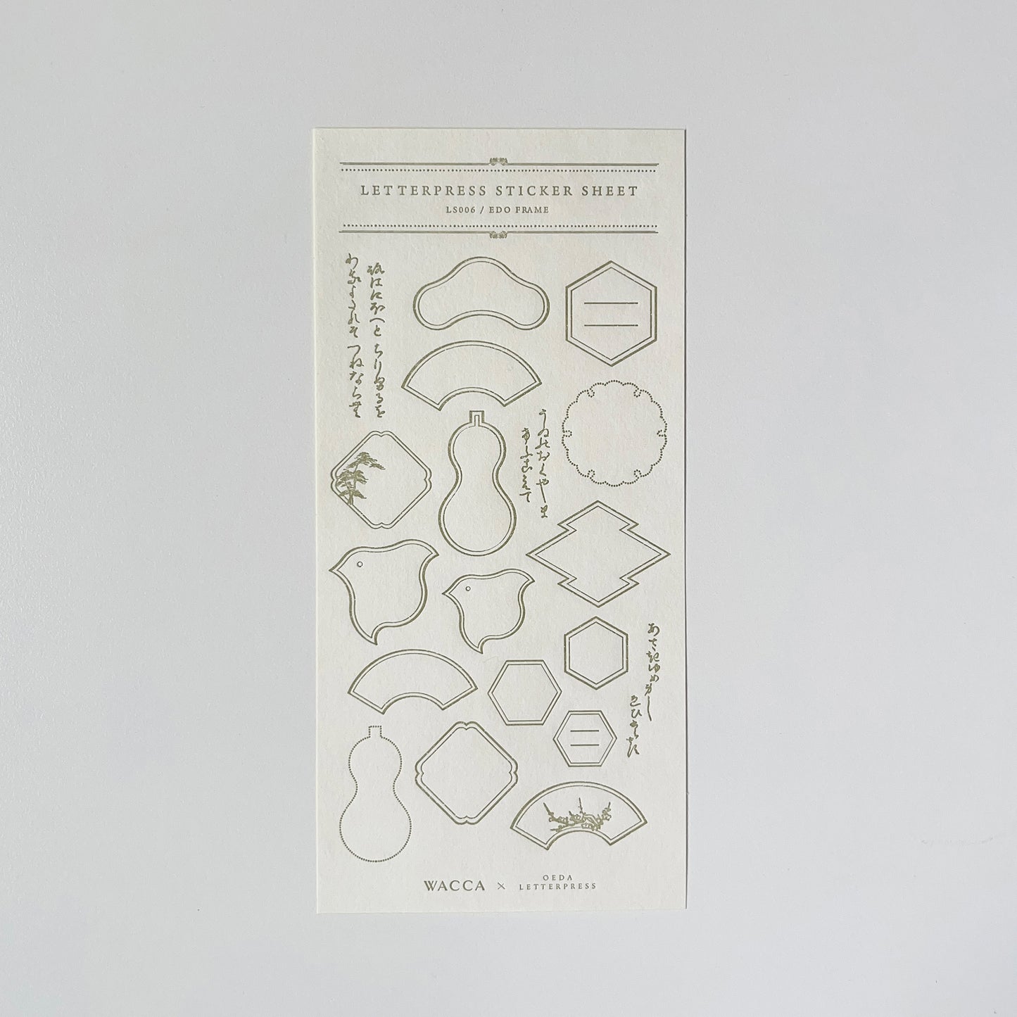 WACCA JAPAN Collaboration Letterpress Sticker Sheet  EDO FRAME / Uguisu-iro (Olive Green)